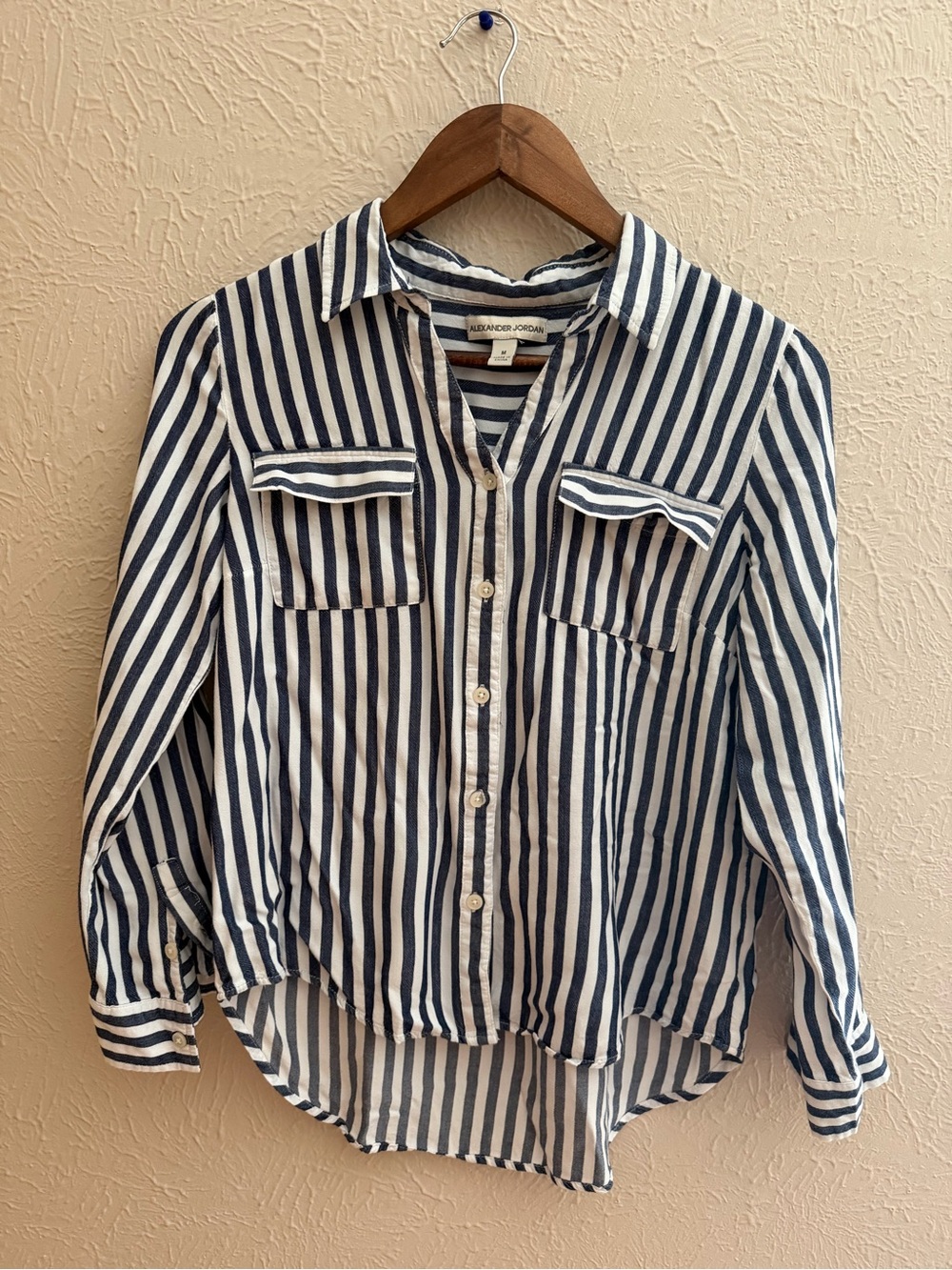 Alexander Jordan Women’s Striped Rayon Collared Long Sleeve - Size Medium